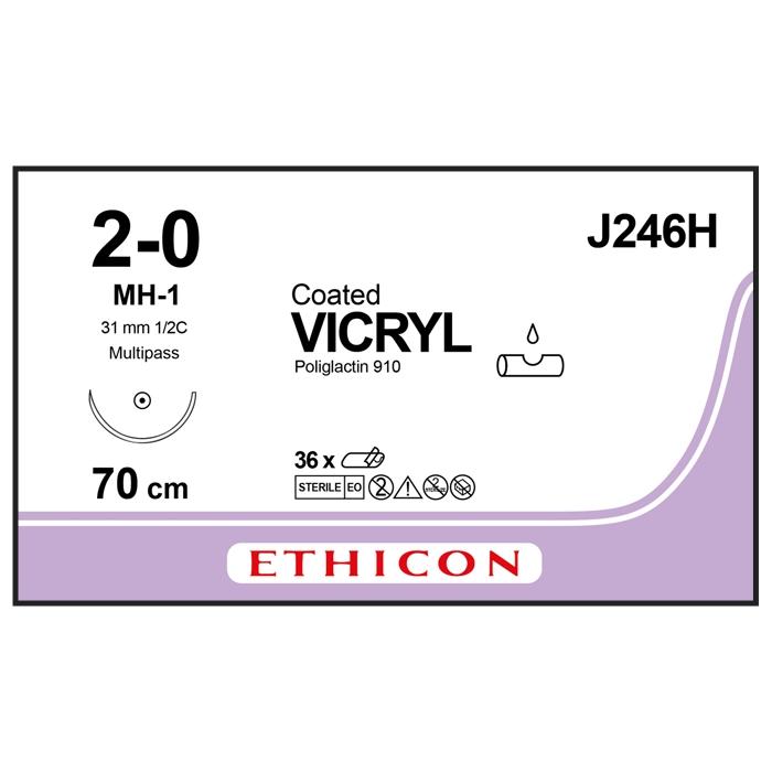 ВІКРИЛ (VICRYL) фіолетовий 27in(дюймів) (70cm(см)) M3 USP2-0 одна голка MH-1, тип колюча Taper Point, 31mm(мм), 1/2 кола